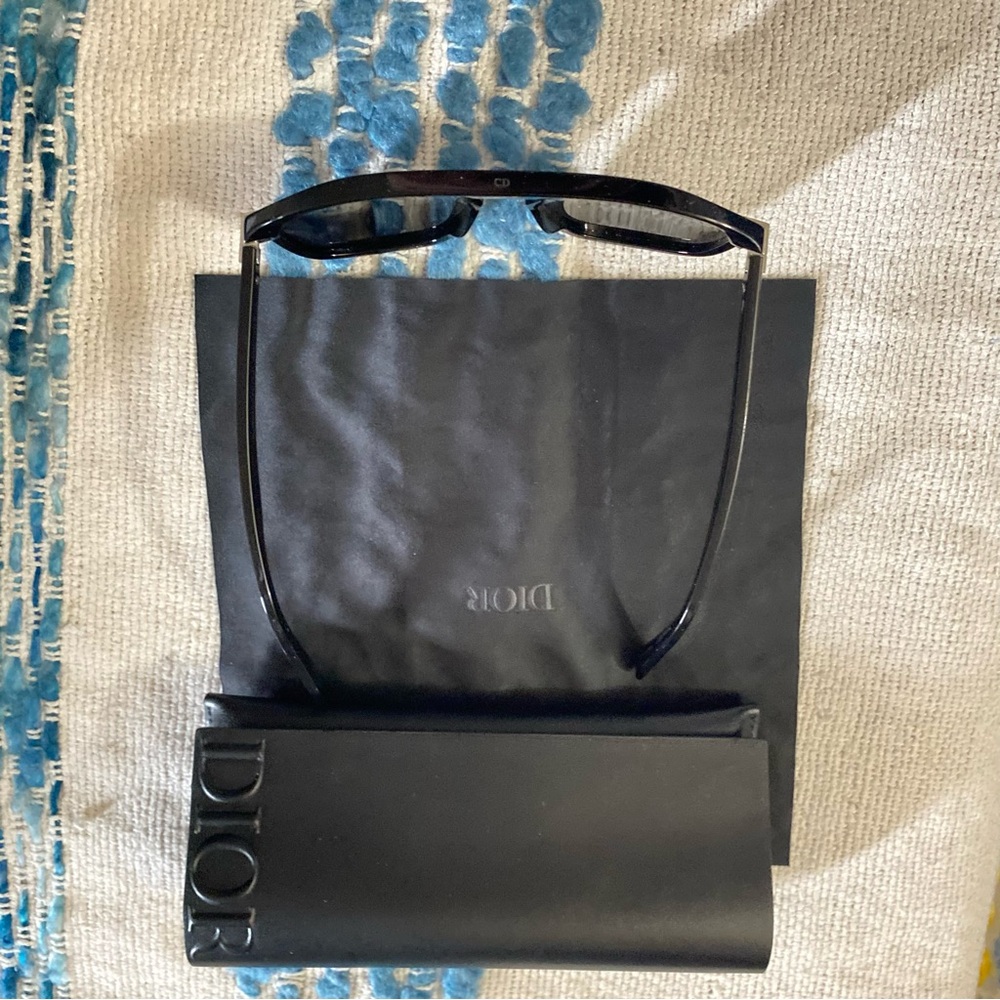 DIOR DIORBLACKSUIT S41  10A0 Shiny Black Smoke Square Sunglasses 55MM With Case - Picture 4 of 12